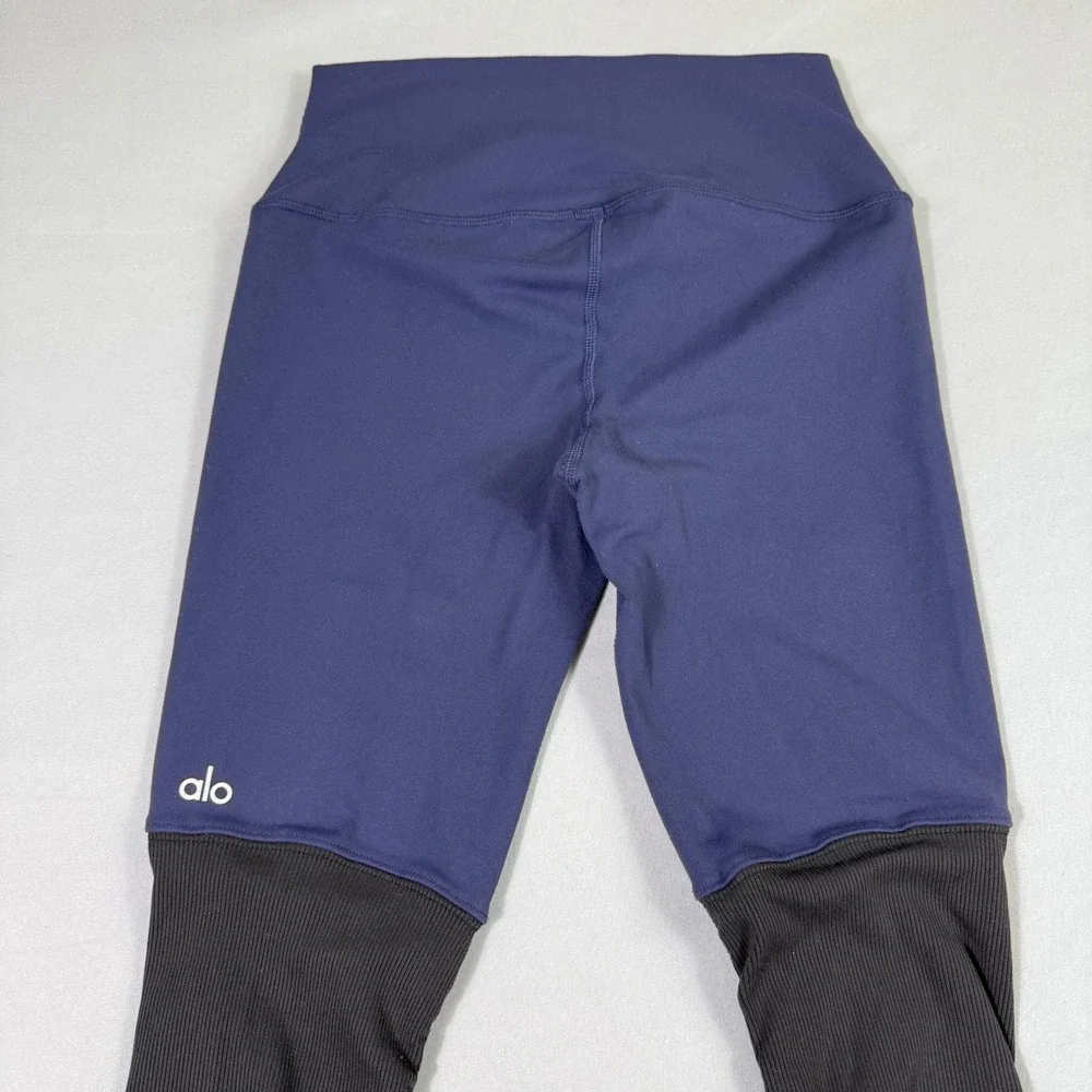 Alo Yoga High-Waist Goddess Leggings Women Small Navy Blue Black Ribbed Gym Run